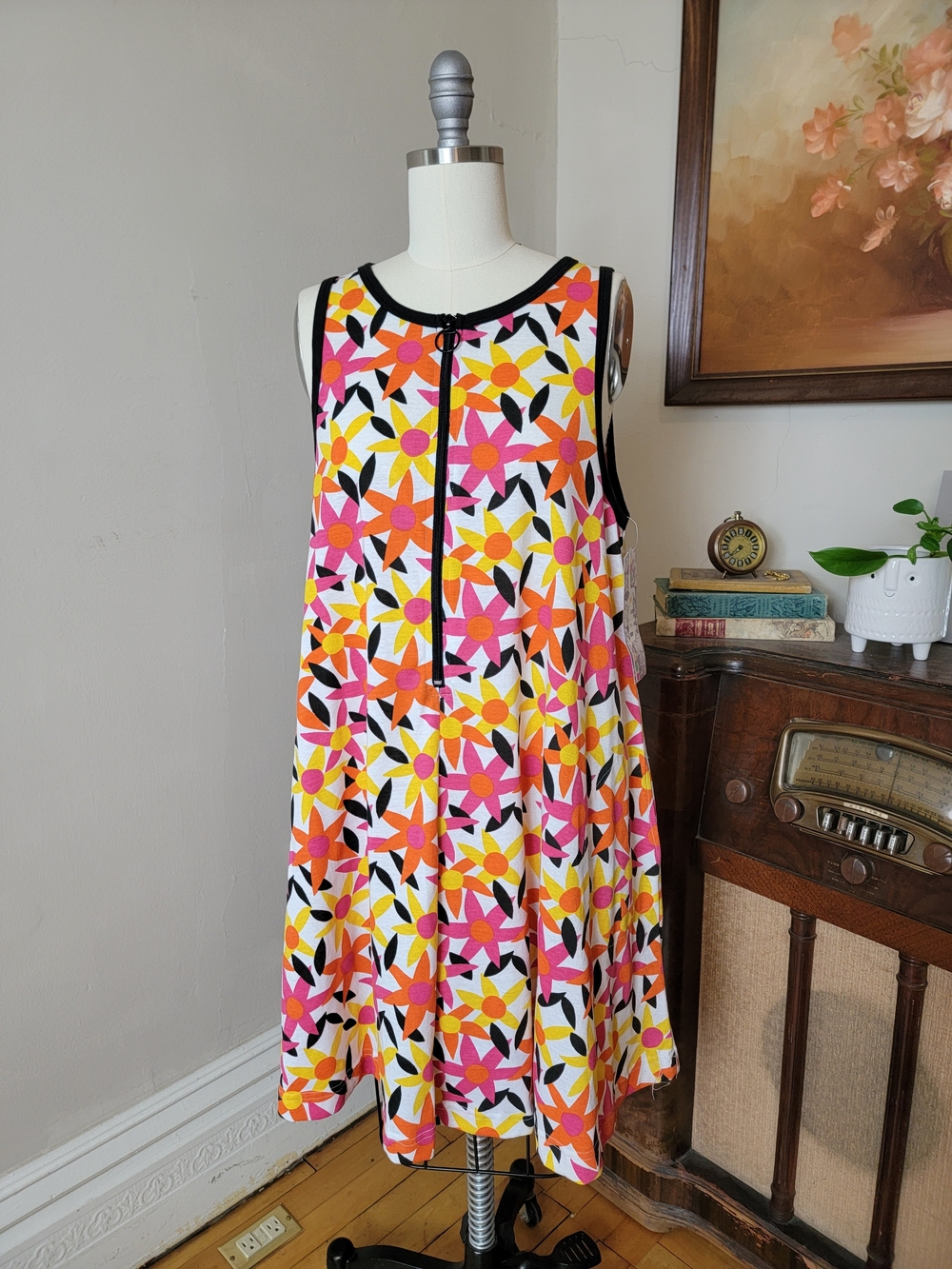 Deadstock 80's Vintage Floral Trapeze Summer Dress Large